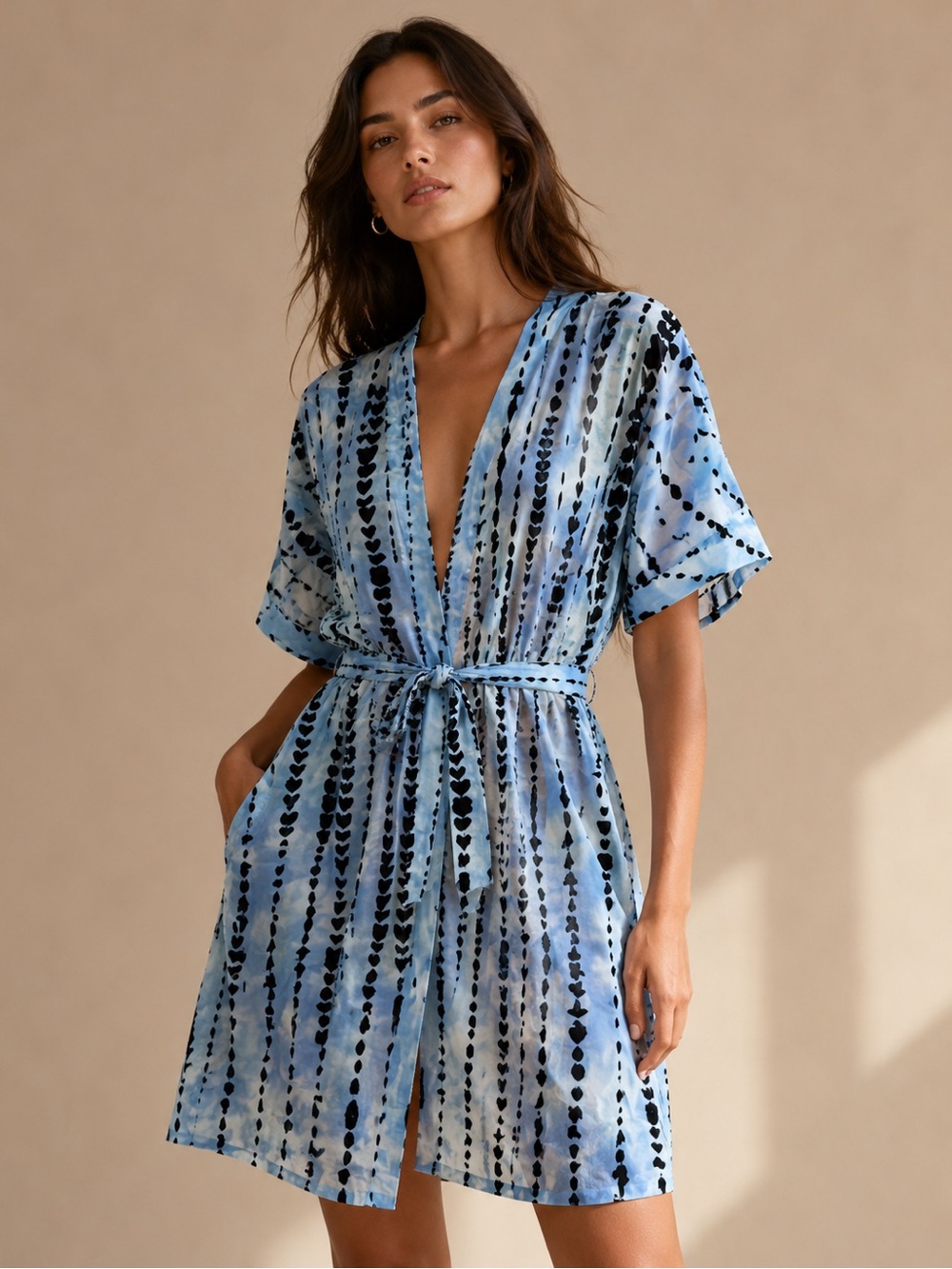 Japanese Blue & Black Tie Dye Kimono Duster One Size